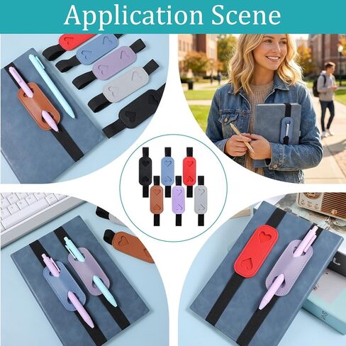 6 Pcs Pen Holder for Notebook Journal Planner, Adjustable Elastic Bands PU Leather Pen Holder Straps for Journals Planners Binders, Fits 7-11 Inch Books in Saudi Arabia