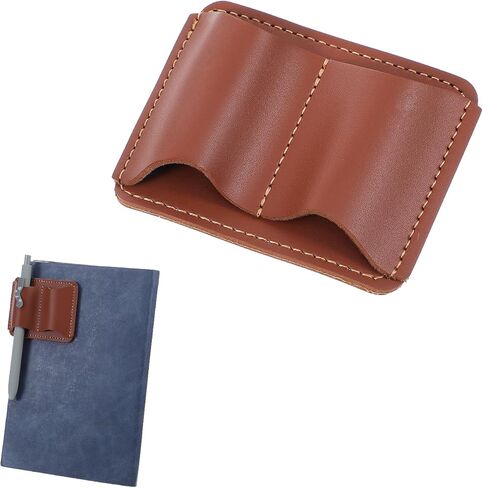 مشبك حامل أقلام جلدي مصنوع يدويًا لأجهزة الكمبيوتر المحمولة والمجلات، حامل أقلام جلدي بفتحة مزدوجة للمسافرين وحوامل أقلام دفتر الملاحظات لكتب مخططي أجهزة الكمبيوتر المحمول (عبوة واحدة، بني) in Kuwait