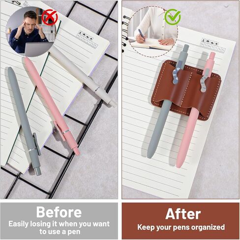 مشبك حامل أقلام جلدي مصنوع يدويًا لأجهزة الكمبيوتر المحمولة والمجلات، حامل أقلام جلدي بفتحة مزدوجة للمسافرين وحوامل أقلام دفتر الملاحظات لكتب مخططي أجهزة الكمبيوتر المحمول (عبوة واحدة، بني) in Kuwait