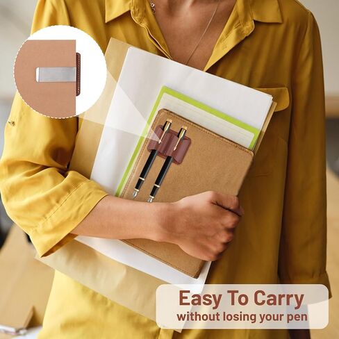 مشبك حامل أقلام جلدي مصنوع يدويًا لأجهزة الكمبيوتر المحمولة والمجلات، حامل أقلام جلدي بفتحة مزدوجة للمسافرين وحوامل أقلام دفتر الملاحظات لكتب مخططي أجهزة الكمبيوتر المحمول (عبوة واحدة، بني) in Kuwait