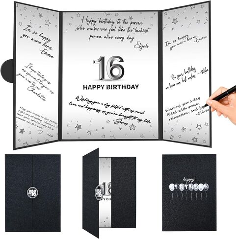 Crenics 16th Birthday Decorations for Boy, Black 16th Birthday Signature Guest Book Alternative, Awesome Sixteen Party Gifts in Kuwait
