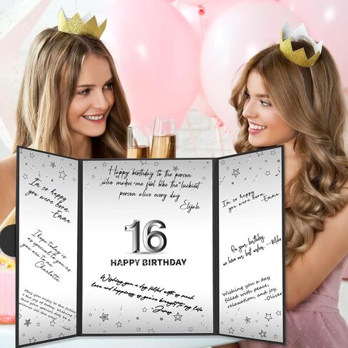 Crenics 16th Birthday Decorations for Boy, Black 16th Birthday Signature Guest Book Alternative, Awesome Sixteen Party Gifts in Kuwait