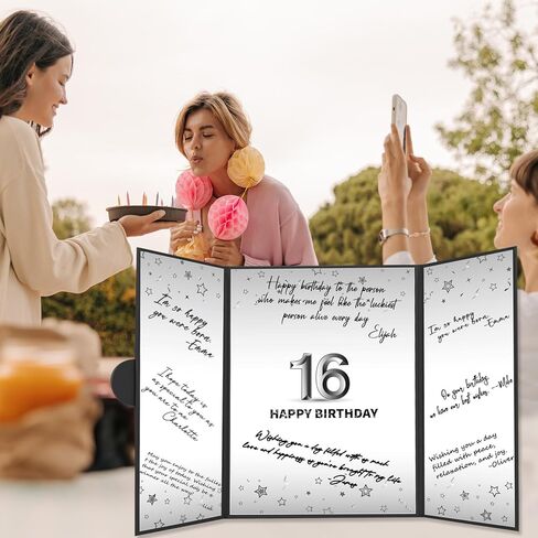 Crenics 16th Birthday Decorations for Boy, Black 16th Birthday Signature Guest Book Alternative, Awesome Sixteen Party Gifts in Kuwait