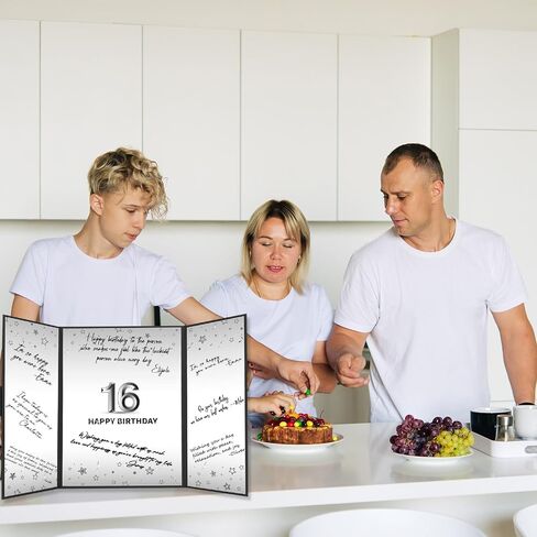 Crenics 16th Birthday Decorations for Boy, Black 16th Birthday Signature Guest Book Alternative, Awesome Sixteen Party Gifts in Kuwait