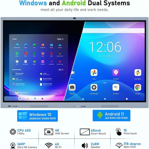 Smart Board Collaboration Hub, JYXOIHUB 65 Inch 4K Digital Electronic Whiteboard Built in Dual System and 20MP Camera for Classroom and Business, Interactive Whiteboard with Video Conference System in Kuwait