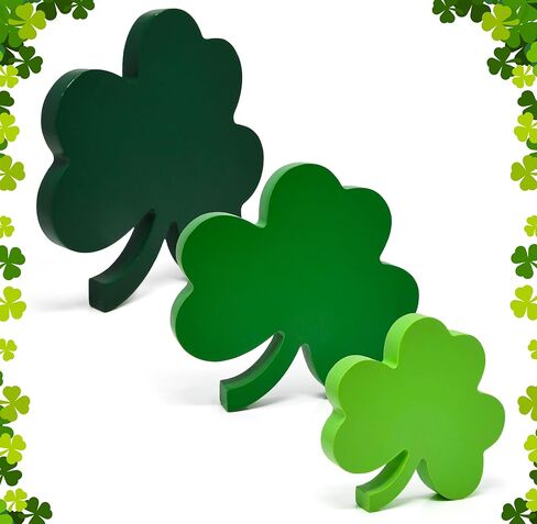 St. Patrick’s Day Wooden Shamrock Signs Set of 3 Sizes Green Clover Sign Decor for Tabletop Shelf Mantel Centerpieces Tiered Tray Party Decorations in Saudi Arabia