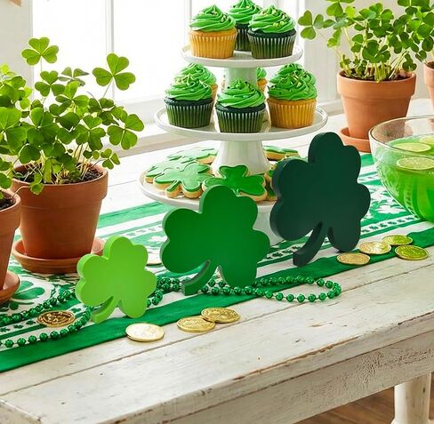 St. Patrick’s Day Wooden Shamrock Signs Set of 3 Sizes Green Clover Sign Decor for Tabletop Shelf Mantel Centerpieces Tiered Tray Party Decorations in Saudi Arabia
