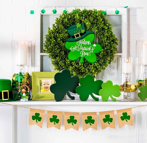 St. Patrick’s Day Wooden Shamrock Signs Set of 3 Sizes Green Clover Sign Decor for Tabletop Shelf Mantel Centerpieces Tiered Tray Party Decorations in Saudi Arabia