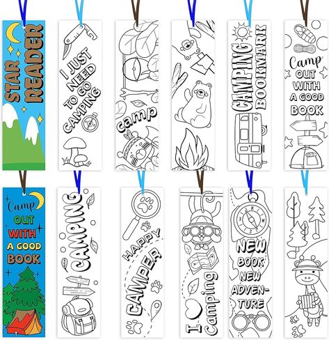 ANGOLIO 75Pcs Camping Color Your Own Bookmarks Kids DIY Coloring Blank Bookmarks Camping Party Game Prize Art Craft Supplies Birthday Goodie Bag Fillers Back to School Classroom Reading Club Rewards in Kuwait