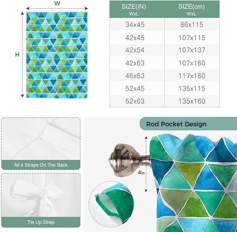 Watercolor Geometric Tie Up Curtains for Window, Modern Abstract Minimalist Art Blue Thermal Insulated Balloon Shade Adjustable Rod Pocket Curtains Valance Panels for Kitchen Bathroom Café 34'' x 45'' in Saudi Arabia