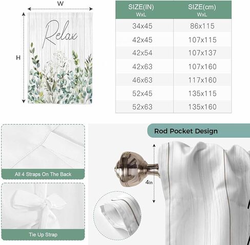 Green Eucalyptus Leaves Tie Up Curtains for Window, Summer Botanical Vintage Wooden Thermal Insulated Balloon Shade Adjustable Rod Pocket Curtains Valance Panels for Kitchen Bathroom Café 52'' x 63'' in Saudi Arabia