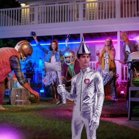 Tin Costume Accessories for Men Women, Silver Funnel Hat Inflatable Axe Gloves Heart Brooch Set for Cosplay Halloween Party Dress Up in Kuwait