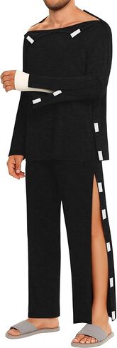 Men Full Tear Away Suit Set 2 Pcs Open Post Shoulder Shirt invalid Pants Recovery Pajama Fracture Care Bedridden in Kuwait