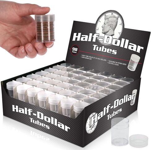 BCW Coin Tubes for Half Dollars - 98ct | Holds "Kennedy" Half Dollar | Durable Plastic Tube Coin Holders | Coin Collecting Supplies | Half Dollar Coin Tubes | Coin Storage Tubes with Airtight Lids in Saudi Arabia