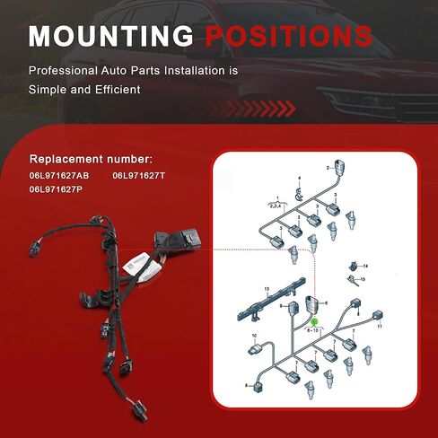 06L971627AB 06L971627T Fuel Injector Valve Wiring Harness Connector Compatible with VW Passat Tiguan Arteon Audi A3 S3 A4 S4 A5 S5 A6 S6 A7 Q3 TT Skoda Seat 1.8T 2.0T in Saudi Arabia