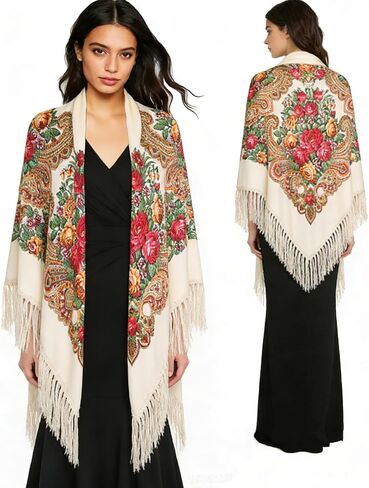 SmilerSmile Extra Large Russian Style Muffler Scarf XL Floral Print Pashmina Shawl Oversized Poncho Wrap for Women in Saudi Arabia