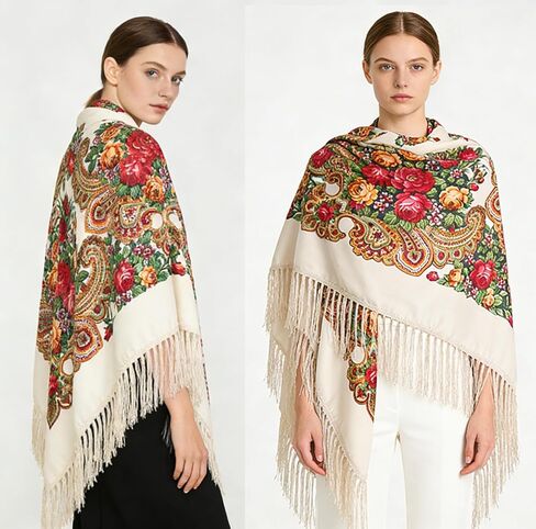 SmilerSmile Extra Large Russian Style Muffler Scarf XL Floral Print Pashmina Shawl Oversized Poncho Wrap for Women in Saudi Arabia