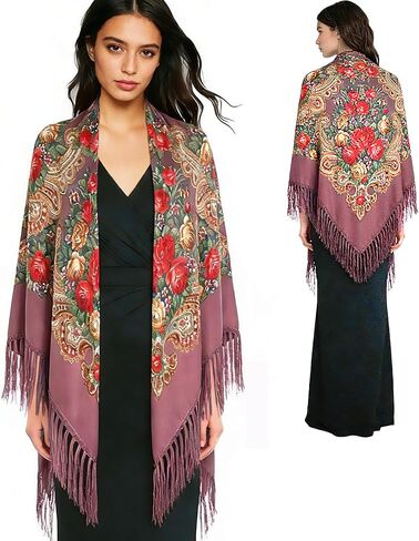 SmilerSmile Extra Large Russian Style Muffler Scarf XL Floral Print Pashmina Shawl Oversized Poncho Wrap for Women in Kuwait