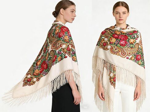 SmilerSmile Extra Large Russian Style Muffler Scarf XL Floral Print Pashmina Shawl Oversized Poncho Wrap for Women in Saudi Arabia