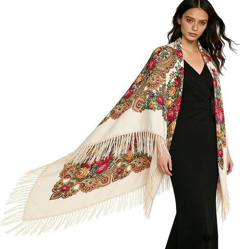 SmilerSmile Extra Large Russian Style Muffler Scarf XL Floral Print Pashmina Shawl Oversized Poncho Wrap for Women in Saudi Arabia