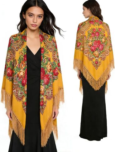 SmilerSmile Extra Large Russian Style Muffler Scarf XL Floral Print Pashmina Shawl Oversized Poncho Wrap for Women in Saudi Arabia