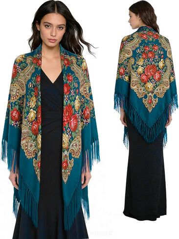 SmilerSmile Extra Large Russian Style Muffler Scarf XL Floral Print Pashmina Shawl Oversized Poncho Wrap for Women in Saudi Arabia