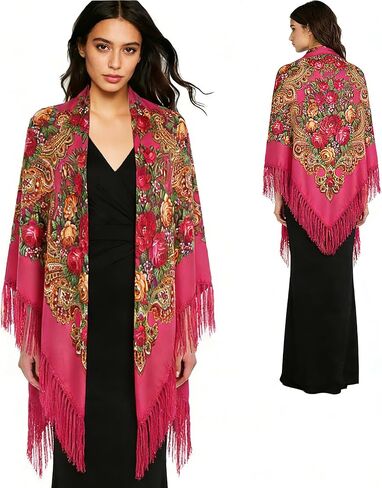 SmilerSmile Extra Large Russian Style Muffler Scarf XL Floral Print Pashmina Shawl Oversized Poncho Wrap for Women in Saudi Arabia