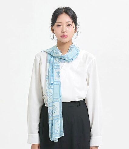 Korean Traditional Pattern Scarf, Lightweight Shawl for Women, Cultural Heritage Design in Saudi Arabia