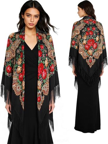 SmilerSmile Extra Large Russian Style Muffler Scarf XL Floral Print Pashmina Shawl Oversized Poncho Wrap for Women in Saudi Arabia