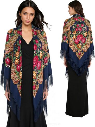 SmilerSmile Extra Large Russian Style Muffler Scarf XL Floral Print Pashmina Shawl Oversized Poncho Wrap for Women in Saudi Arabia