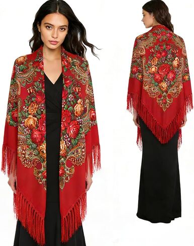 SmilerSmile Extra Large Russian Style Muffler Scarf XL Floral Print Pashmina Shawl Oversized Poncho Wrap for Women in Saudi Arabia