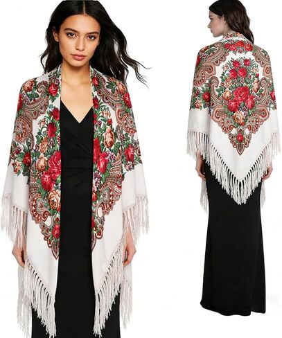 SmilerSmile Extra Large Russian Style Muffler Scarf XL Floral Print Pashmina Shawl Oversized Poncho Wrap for Women in Saudi Arabia