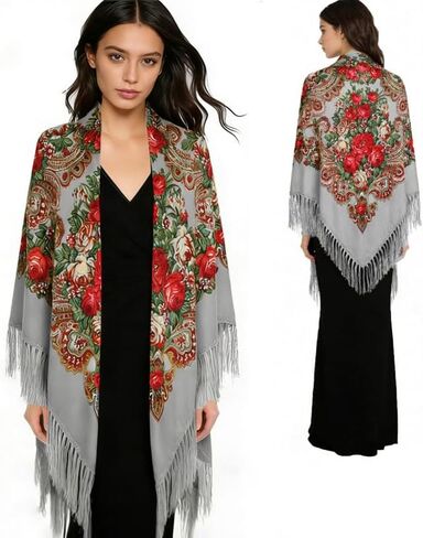 SmilerSmile Extra Large Russian Style Muffler Scarf XL Floral Print Pashmina Shawl Oversized Poncho Wrap for Women in Saudi Arabia