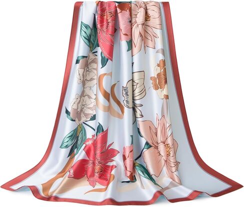 Double-Sided Silk-Touch 35" Oversized Lightweight Square Scarf & Shawl, Women's Head Scarf Gift Packed in Kuwait