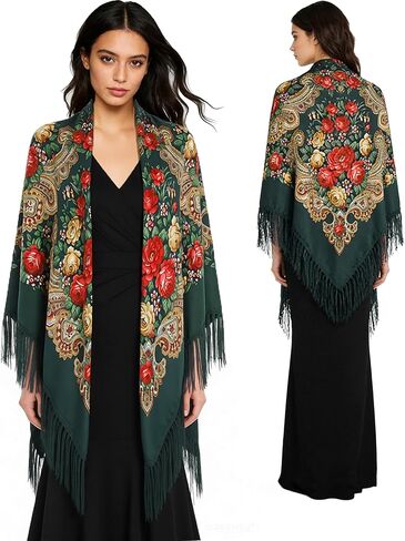 SmilerSmile Extra Large Russian Style Muffler Scarf XL Floral Print Pashmina Shawl Oversized Poncho Wrap for Women in Saudi Arabia