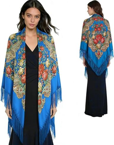 SmilerSmile Extra Large Russian Style Muffler Scarf XL Floral Print Pashmina Shawl Oversized Poncho Wrap for Women in Saudi Arabia