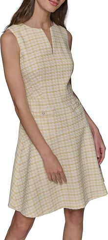 Karl Lagerfeld Women's Tweed Printed High Scoop Neck Aline Dress in Saudi Arabia