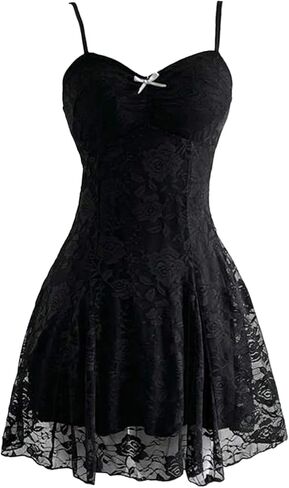 SHENHE Women's Floral Lace Spaghetti Strap Dress Bow Ruffle Flowy A Line Coquette Dress in Saudi Arabia