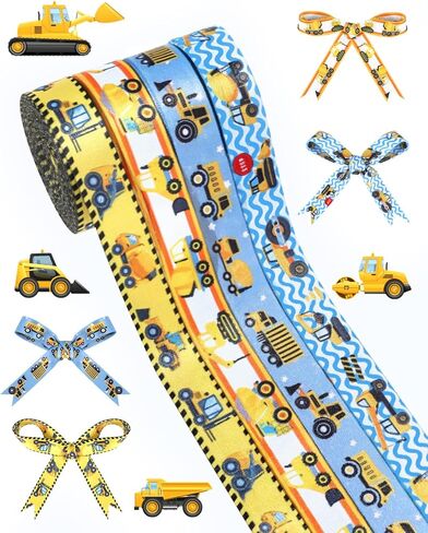 4 Rolls Construction Ribbon for Gift Wrapping 5/8 Inch (1.5cm) Construction Birthday Party Supplies 40 Yards Construction Theme Ribbon for DIY Crafts Gift Packaging Bows Party Decor in Kuwait