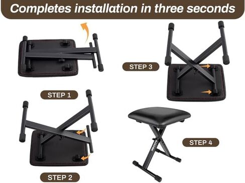 AODSK Keyboard Bench X-Style Cushion Padded,Piano Bench Adjustable Collapsible Stool Chair Seat,Flame Retardant Cotton,Non-Skid Design in Kuwait