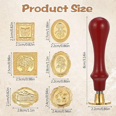 Vintage Wax Seal Stamp Kit - 6 Pcs Zinc Alloy Stamps Heads and Wooden Handle - Wax Seal Kit for Wedding Invitations, Envelopes, Gift Packaging, and Greeting Cards in Kuwait