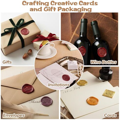 Vintage Wax Seal Stamp Kit - 6 Pcs Zinc Alloy Stamps Heads and Wooden Handle - Wax Seal Kit for Wedding Invitations, Envelopes, Gift Packaging, and Greeting Cards in Kuwait