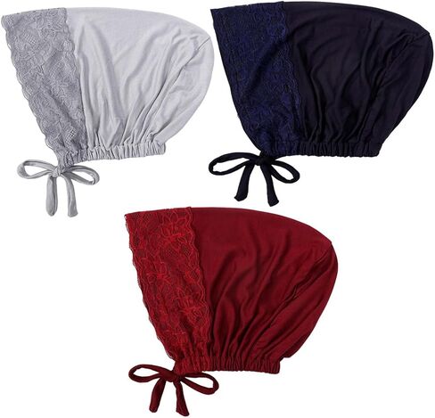 3 عبوات من قبعات الحجاب النسائية ذات الشريط المطاطي، رأس إسلامي، عمامة بونيه، إكسسوارات إسلامية من الدانتيل in Kuwait