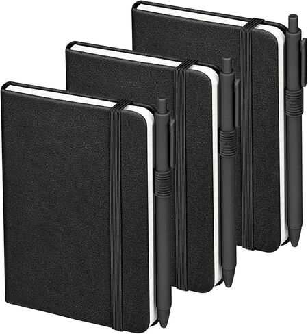 مجلة دفتر الجيب المبطنة من omeya: 3 عبوات من دفاتر الملاحظات الصغيرة لتدوين الملاحظات، دفتر ملاحظات صغير A6 مع أقلام، مفكرة صغيرة مع حامل قلم، غطاء جلدي، 384 صفحة، ورق سميك 100 جرام في المتر المربع، 3.7 بوصة × 5.7 بوصة in Kuwait