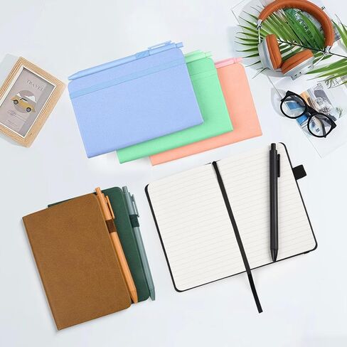 OMEYA Lined Pocket Notebook Journal: 3 Pack Small Notebooks for Note Taking, A6 Mini Notebook with Pens, Small Notepad with Pen Holder, Leather Cover, 384 Pages, 100 GSM Thick Paper, 3.7" x 5.7" in Saudi Arabia