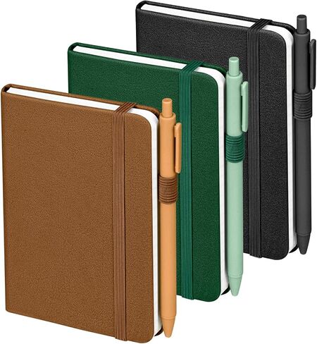 OMEYA Lined Pocket Notebook Journal: 3 Pack Small Notebooks for Note Taking, A6 Mini Notebook with Pens, Small Notepad with Pen Holder, Leather Cover, 384 Pages, 100 GSM Thick Paper, 3.7" x 5.7" in Saudi Arabia