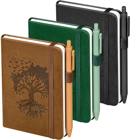 OMEYA Lined Pocket Notebook Journal: 3 Pack Small Notebooks for Note Taking, A6 Mini Notebook with Pens, Small Notepad with Pen Holder, Leather Cover, 384 Pages, 100 GSM Thick Paper, 3.7" x 5.7" in Saudi Arabia