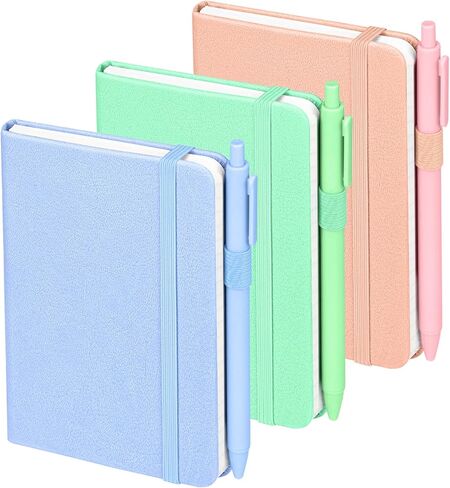 OMEYA Lined Pocket Notebook Journal: 3 Pack Small Notebooks for Note Taking, A6 Mini Notebook with Pens, Small Notepad with Pen Holder, Leather Cover, 384 Pages, 100 GSM Thick Paper, 3.7" x 5.7" in Saudi Arabia