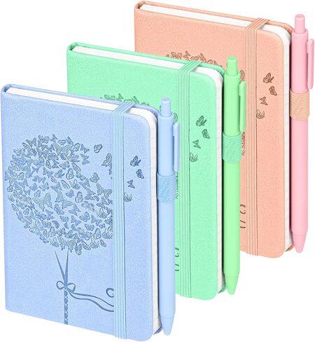 OMEYA Lined Pocket Notebook Journal: 3 Pack Small Notebooks for Note Taking, A6 Mini Notebook with Pens, Small Notepad with Pen Holder, Leather Cover, 384 Pages, 100 GSM Thick Paper, 3.7" x 5.7" in Saudi Arabia