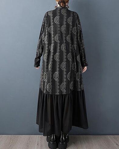 ellazhu Women's Dress Mock Neck Tie Waist Printed Long Sleeve Plus Size Maxi Hem Pockets GZ717 A in Saudi Arabia